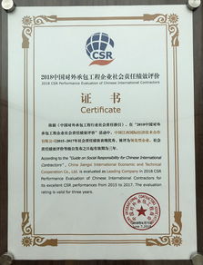 公司榮獲2018年度對外承包工程企業(yè)社會責(zé)任領(lǐng)先型企業(yè)稱號